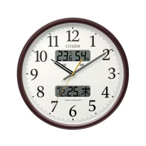 画像1: RHYTHM[リズム]　シチズン CITIZEN　8FYA06-006　電波掛け時計 　温度 湿度 　カレンダー 　連続秒針　 茶メタリック色　 正規品